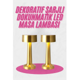 Altın Rengi Masa ve Gece Lambası Dokunmatik Şarjlı Masa Lambası