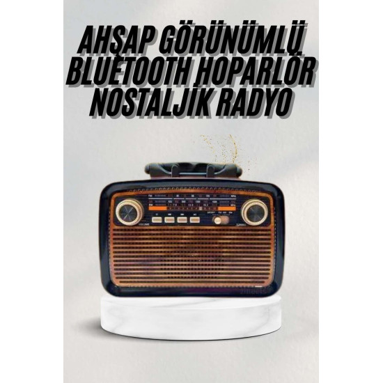 Bluetooth Hoparlör Ahşap Renk Vintage Işıklı Nostaljik Radyo Fm Ahşap 