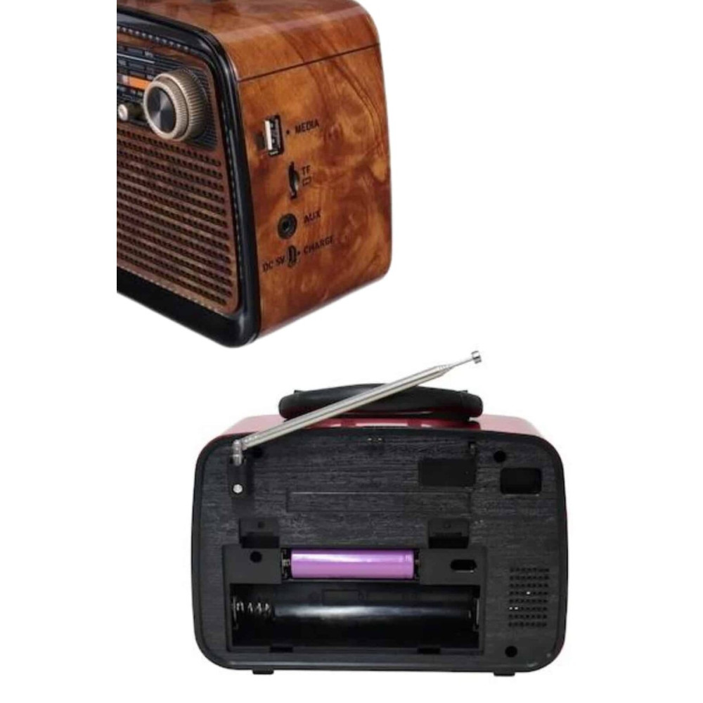 Bluetooth Hoparlör Ahşap Renk Vintage Işıklı Nostaljik Radyo Fm Ahşap 