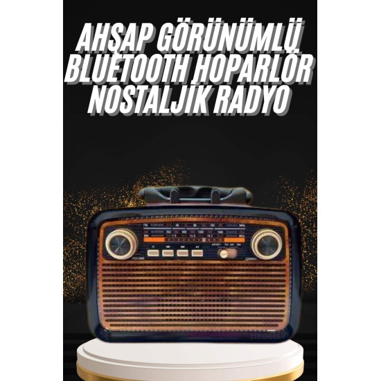 Nostaljik Görünümlü Ahşap Radyo TF SD USB Girişli Led Fener Işıklı