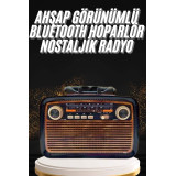 Nostaljik Görünümlü Ahşap Radyo TF SD USB Girişli Led Fener Işıklı