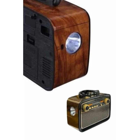 Nostaljik Görünümlü Ahşap Radyo TF SD USB Girişli Led Fener Işıklı