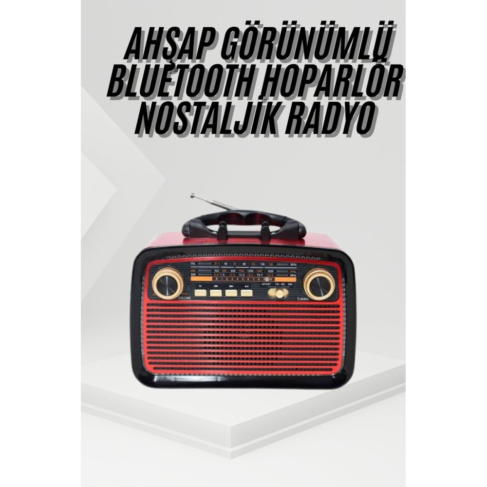 Nostalji Radyo Bluetooth Hoparlör USB-SD Kart Giriş Led Fener Işıklı B