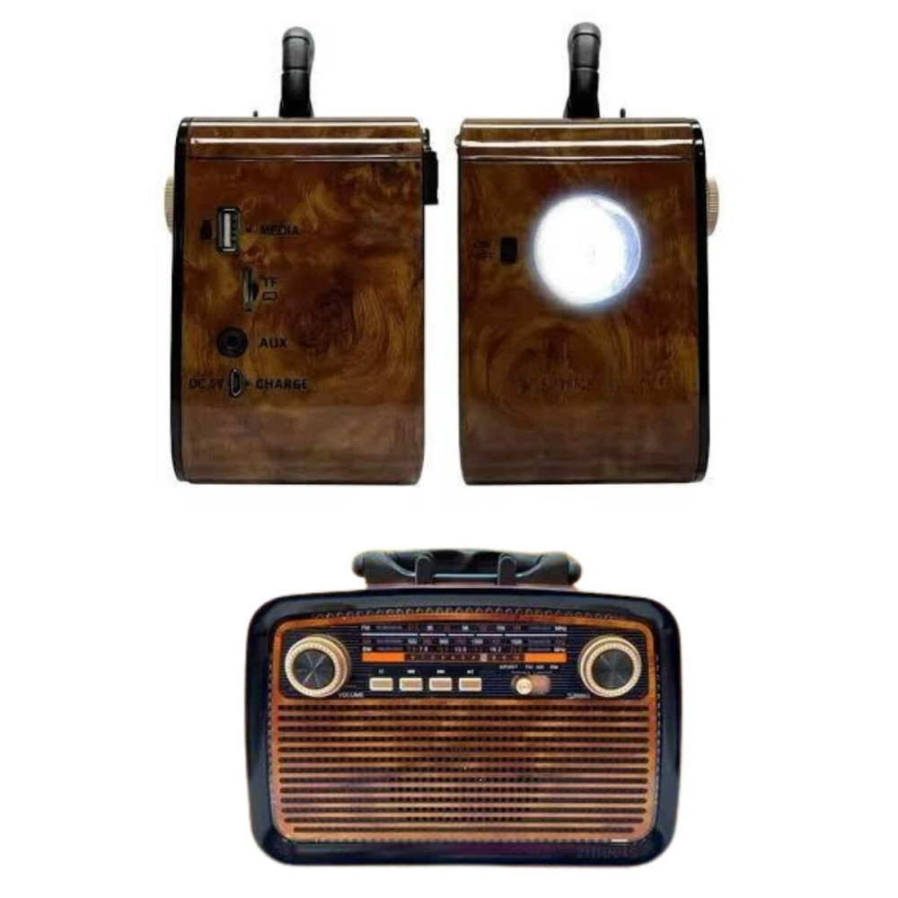 Nostalji Radyo Bluetooth Hoparlör USB-SD Kart Giriş Led Fener Işıklı B