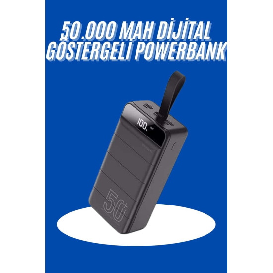 Powerbank 50.000 Mah Dijital Göstergeli Taşınabilir 4 Portlu Hızlı Pow