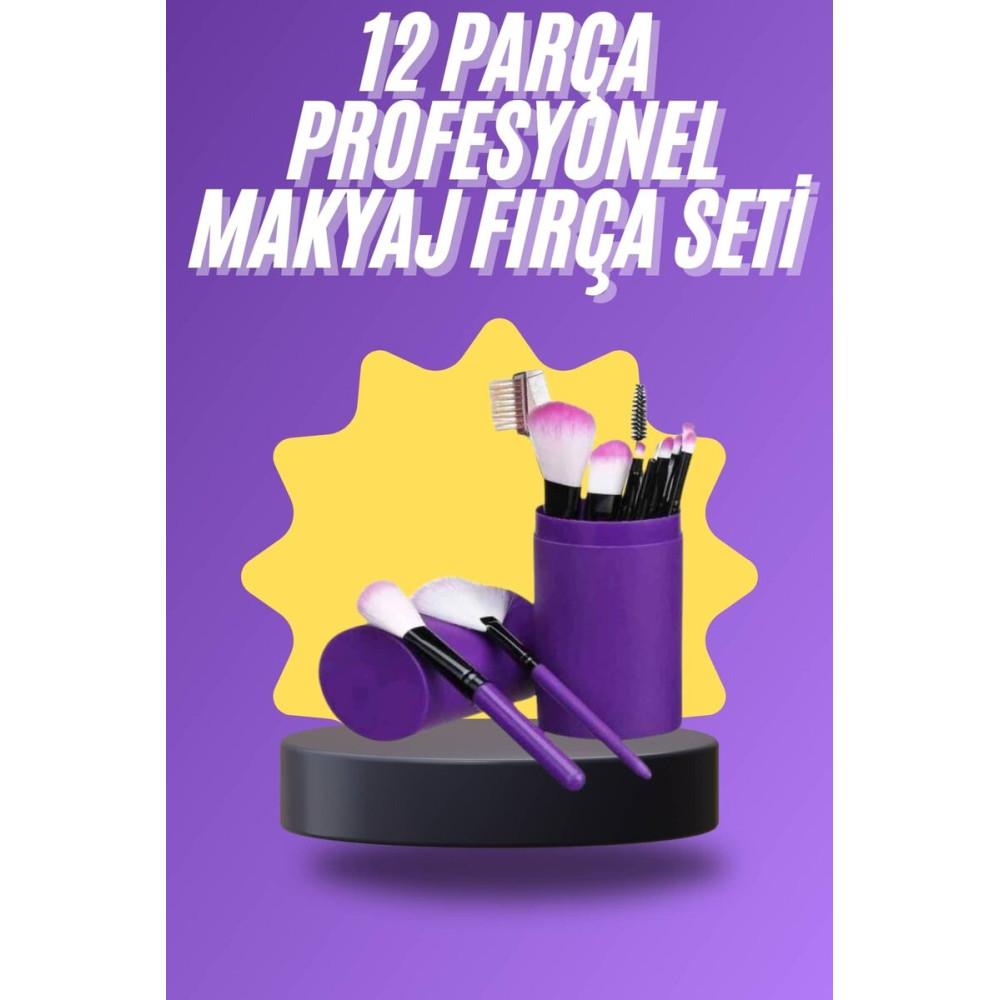 12 Parça Makyaj Fırça Seti Profesyonel Fondöten Allık Far Kontür Fırça