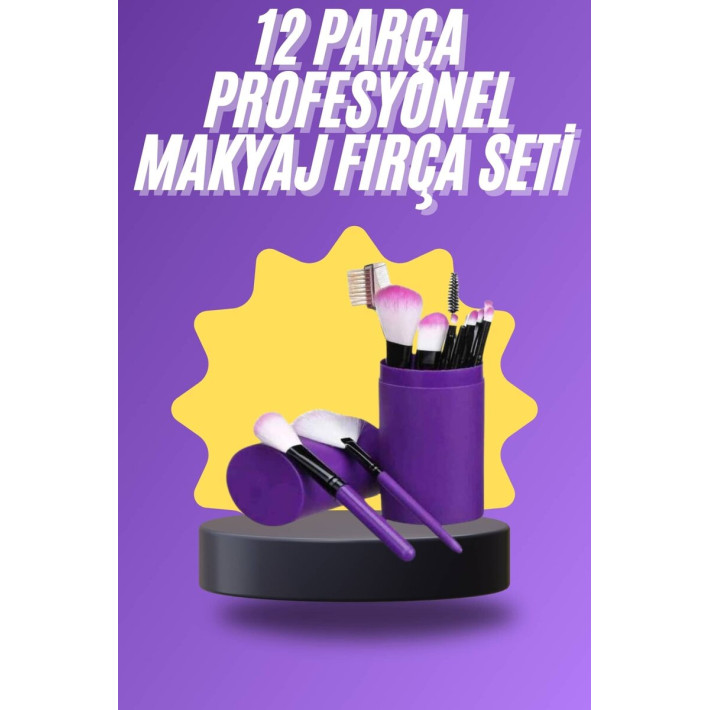 12 Parça Makyaj Fırça Seti Profesyonel Fondöten Allık Far Kontür Fırça