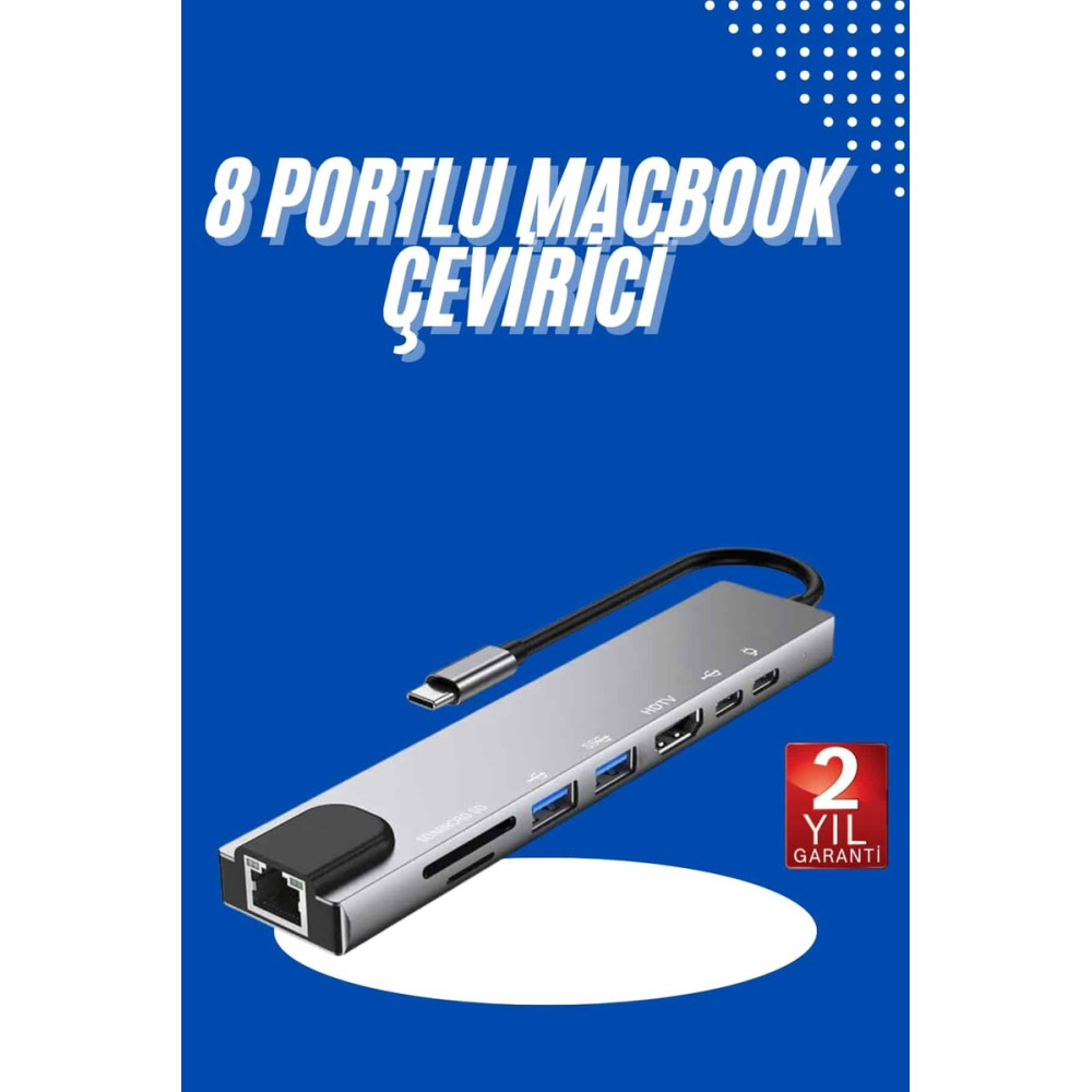 Usb Type-c Hub Dönüştürücü Çevirici Çoklayıcı Macbook Çevirici 8 Portl
