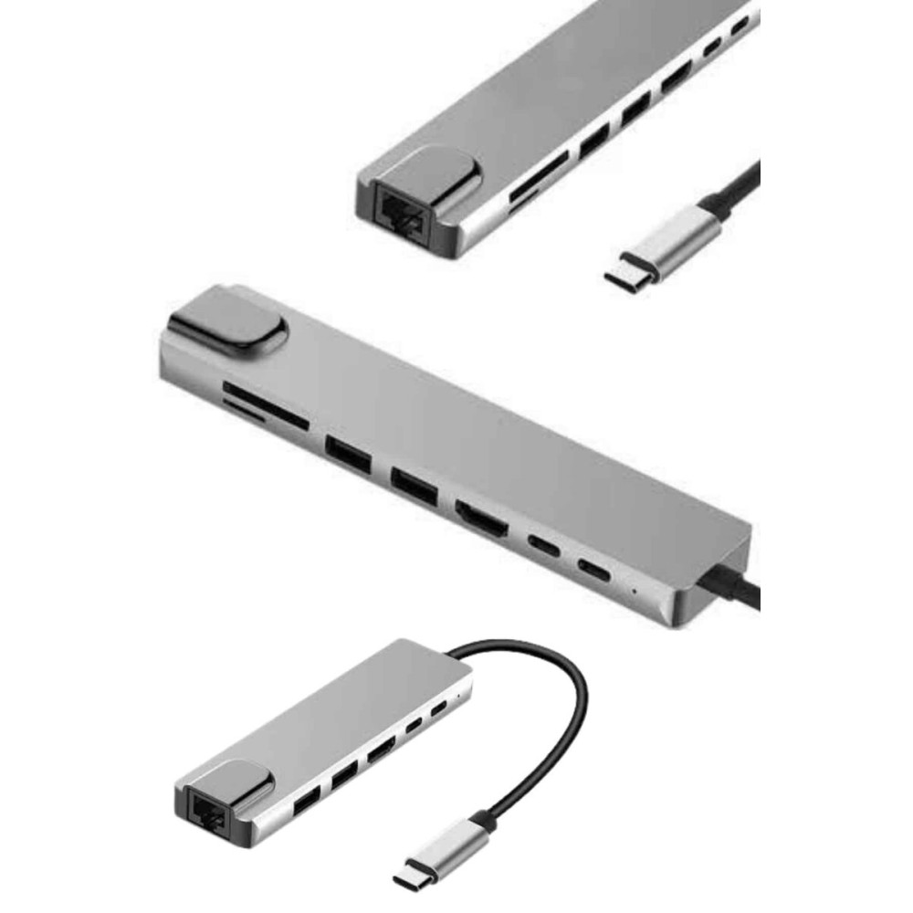 8 Portlu Macbook Çevirici Type C Hub SD TF USB Çoğaltıcı Ethernet