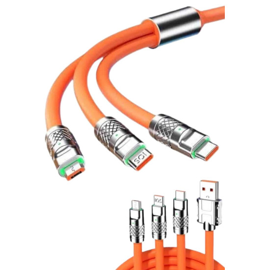 120W 3 İn 1 Uyumlu Silikon Şarj Kablosu Hızlı Şarj Kablosu