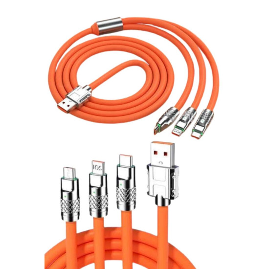 120W 3 İn 1 Uyumlu Silikon Şarj Kablosu Hızlı Şarj Kablosu