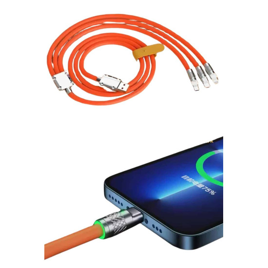 Çoklu Şarj Kablosu USB Type-C İOS Uyumlu 120W Hızlı Şarj Kablosu