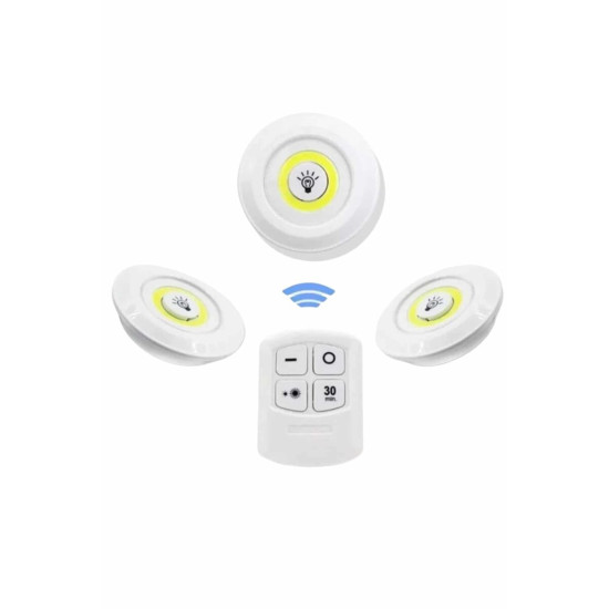 Dolap Işığı Mutfak Rafı Işığı Uzaktan Kumandalı 3 Lü Spot Led Lamba