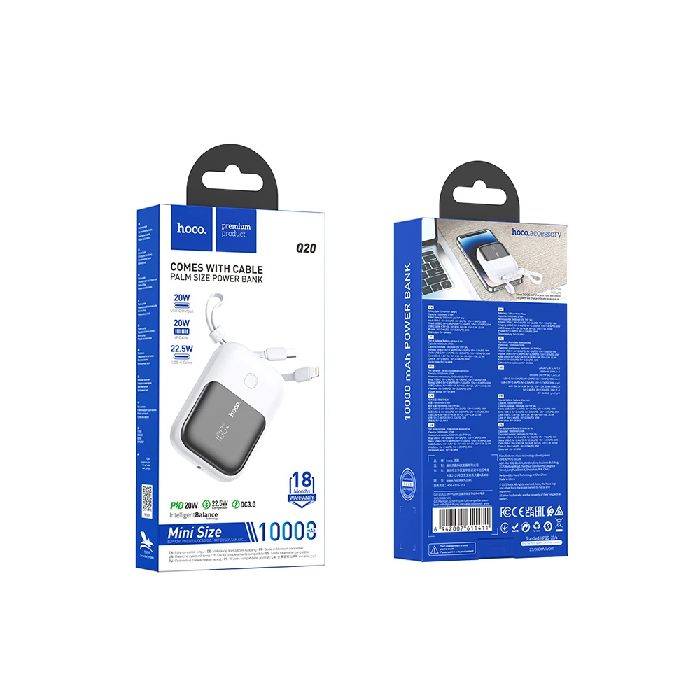 HOCO Q20 Fountain 10000mAh 22.5W+PD20W Dijital Göstergeli Kablolu Powe