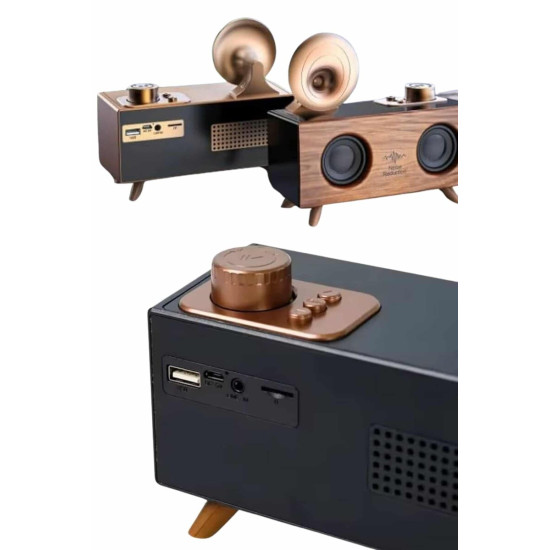 Bluetooth Nostalji Speaker Radyo Gramofon Ahşap Renk Vintage