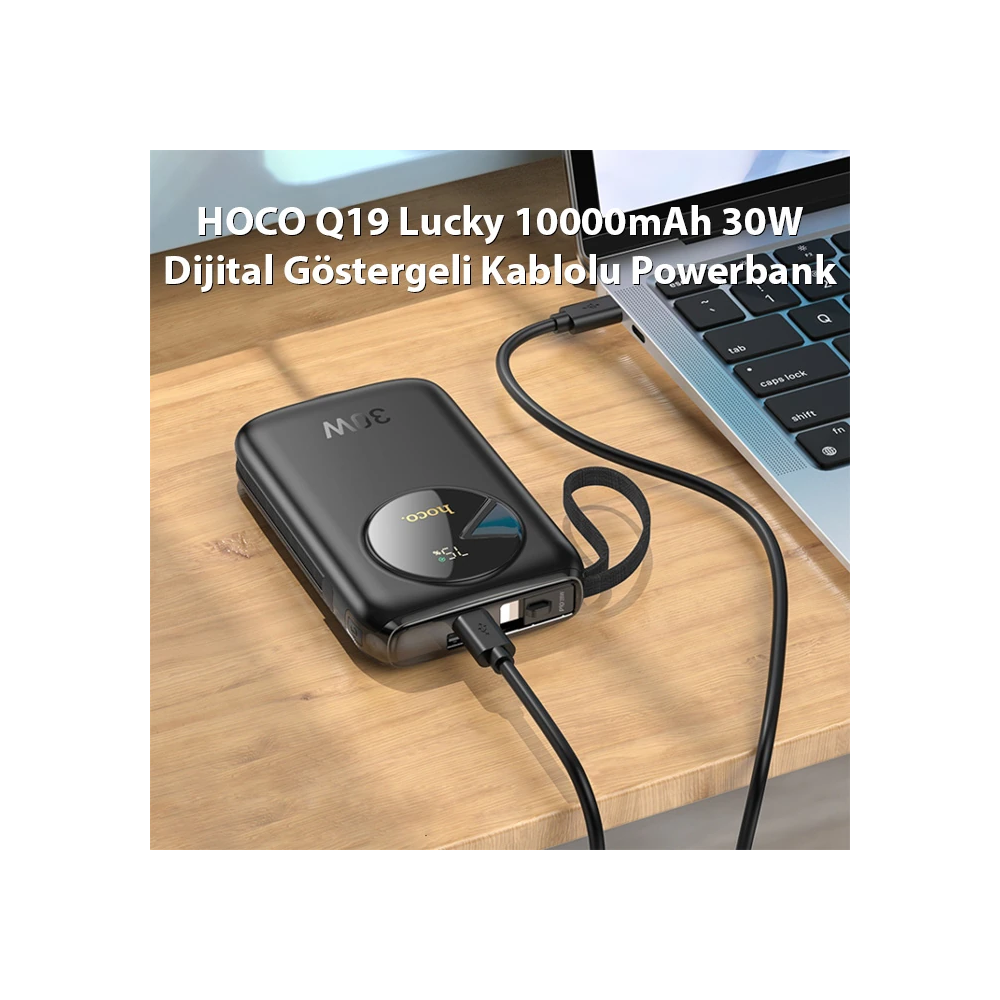 HOCO Q19 Lucky 10000mAh 30W Dijital Göstergeli Kablolu Powerbank