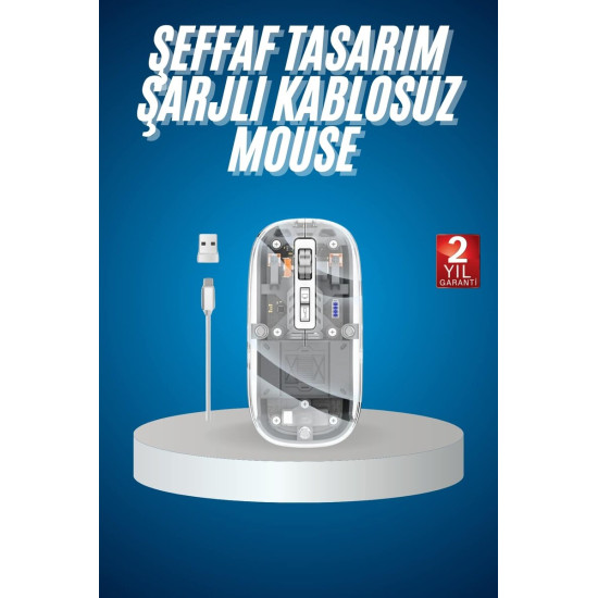 Sessiz Tıklama Çift Modlu Bluetooth Ve Alıcı Şeffaf Mouse Fare
