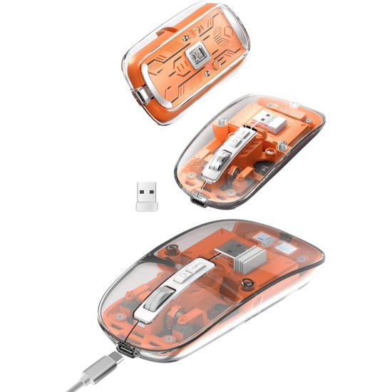 Sessiz Tıklama Çift Modlu Bluetooth Ve Alıcı Şeffaf Mouse Fare