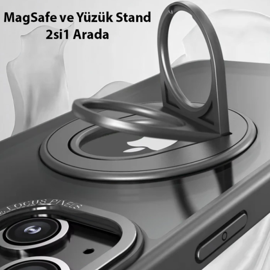 ALLY iPhone 15 Plus İçin Magsafe Uyumlu Yüzük Standlı Manyetik Silikon