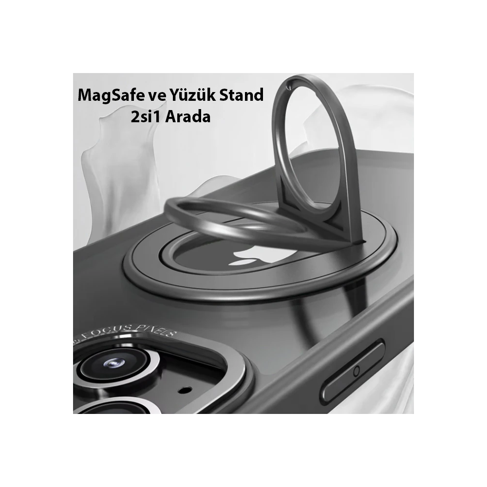 ALLY iPhone 15 Plus İçin Magsafe Uyumlu Yüzük Standlı Manyetik Silikon