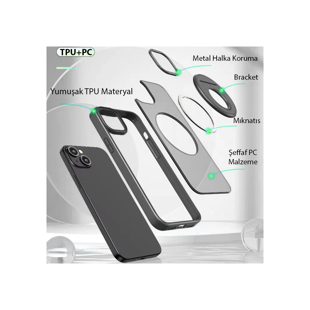 ALLY iPhone 15 Plus İçin Magsafe Uyumlu Yüzük Standlı Manyetik Silikon