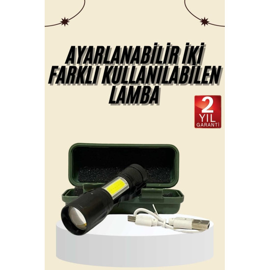 Uzun Menzilli Şarjlı El Feneri Uzun Ömürlü Led Işık Lamba