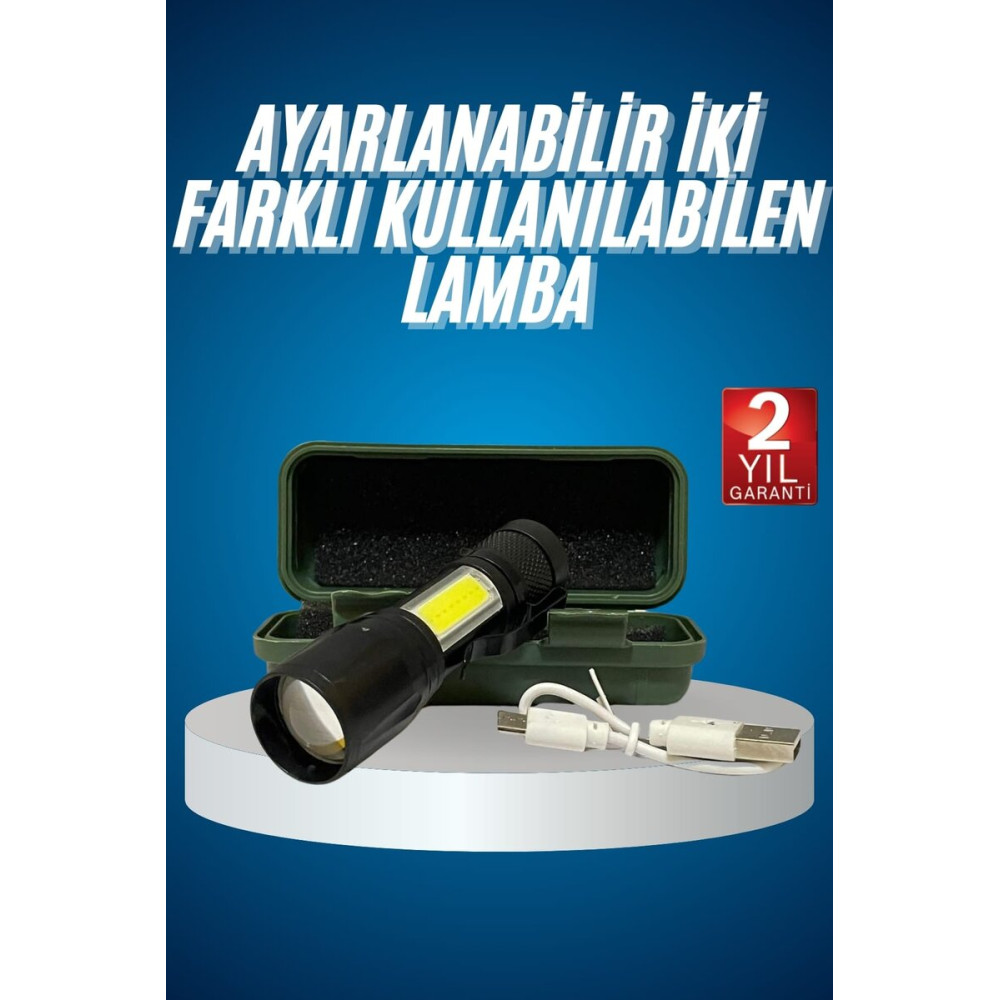 Taşınabilir Şarjlı LED Fener - 4 Modlu 2000LM Ayarlanabilir Odak