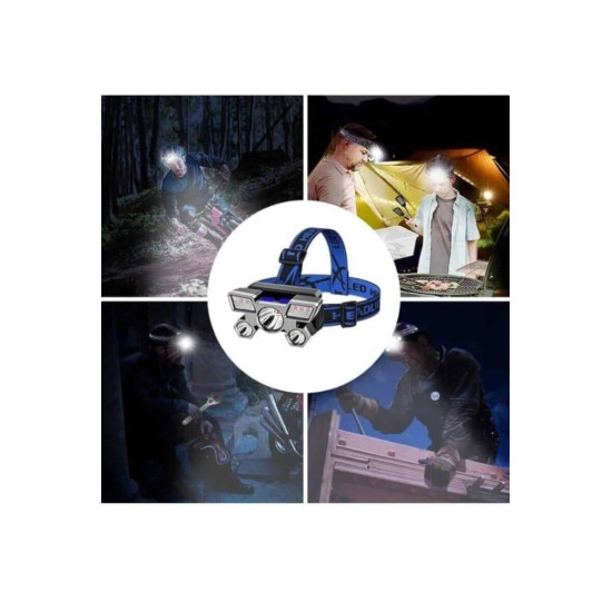 5 LED Far Şarj Edilebilir Güçlü Kafa Lambası Kamp Lambası 4 Modlu