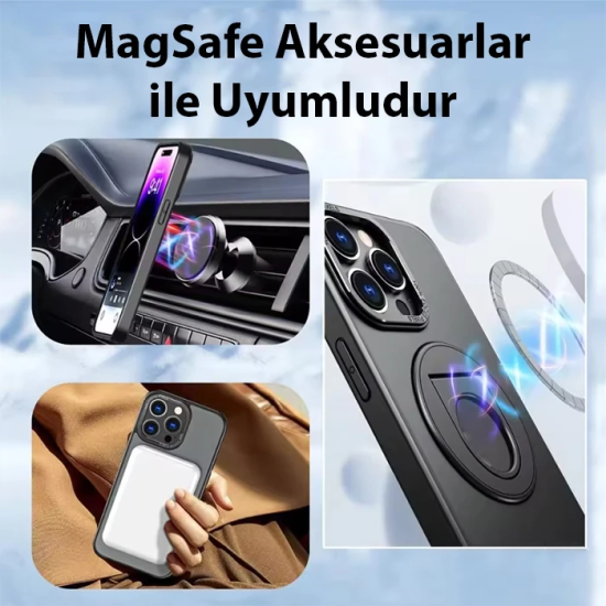 ALLY iPhone 15 Pro İçin Magsafe Uyumlu Yüzük Standlı Manyetik Silikon 