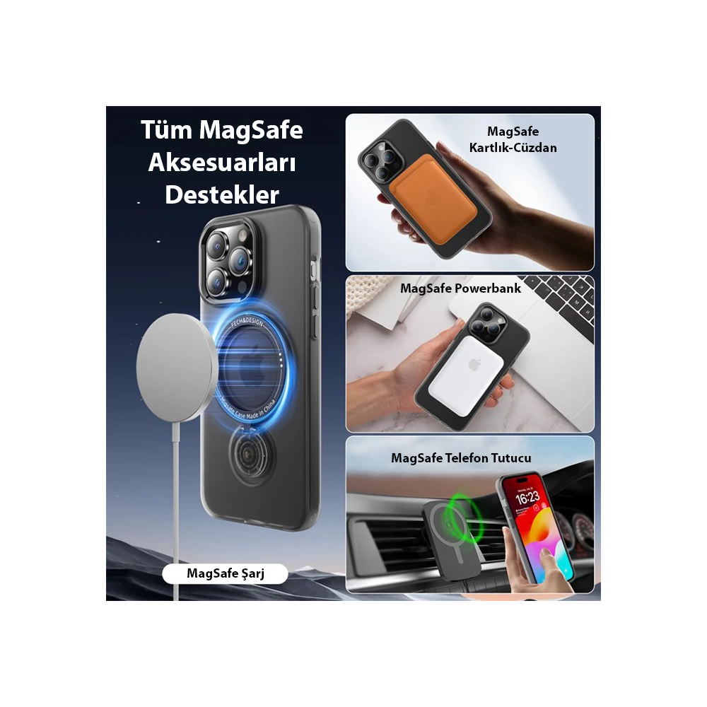 ALLY iPhone 14 İçin Magsafe Uyumlu Standlı Manyetik Silikon Kılıf