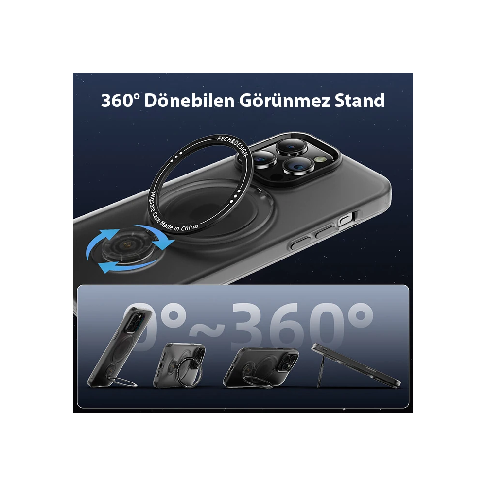 ALLY iPhone 15 Pro İçin Magsafe Uyumlu Standlı Manyetik Silikon Kılıf