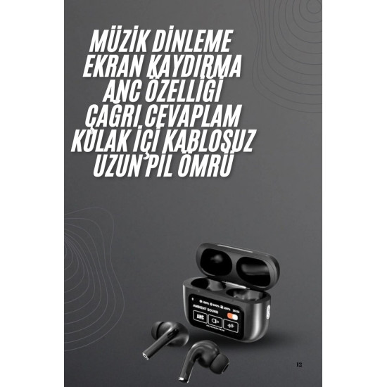 Kulak İçi Bluetooth Kulaklık Ekranlı Müzik Dinleme Çağrı Cevaplama Siy