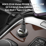 HOCO Z53A Vision PD30W Type-C + USB QC3.0 Girişli Araç Çakmaklık Hızlı
