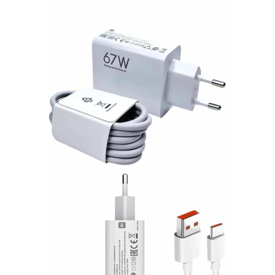 Beyaz Ultra Plus Hızlı Şarj Seti Şarj Adaptörü ve Kablosu 67W