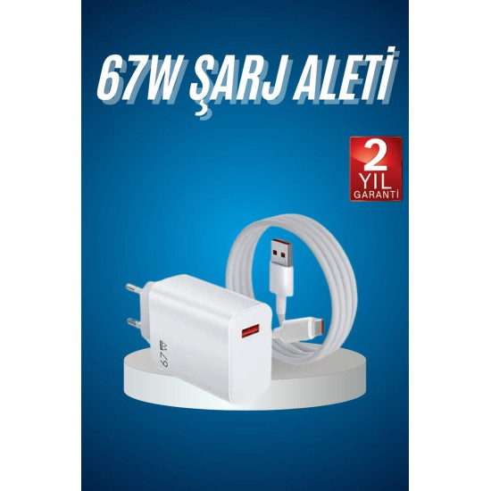 Hızlı Şarj Aleti Adaptörü Kablo Seti 67W Uzun Ömürlü Beyaz