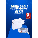 120 Watt Turbo Hızlı Şarj Aleti Seti Hızlı Şarj Adaptörü Beyaz