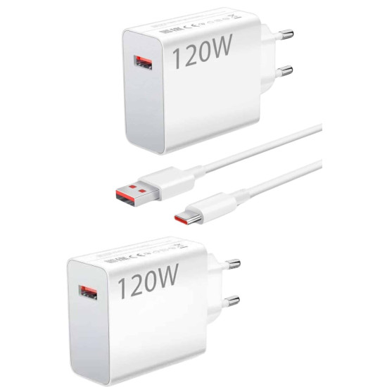 120 Watt Turbo Hızlı Şarj Aleti Seti Hızlı Şarj Adaptörü Beyaz