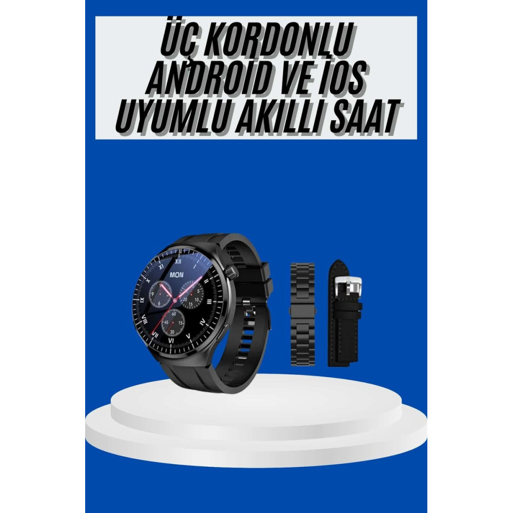 Amoled Ekran Akıllı Saat Üç Kordonlu İOS Android Uyumlu