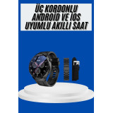 Amoled Ekran Akıllı Saat Üç Kordonlu İOS Android Uyumlu