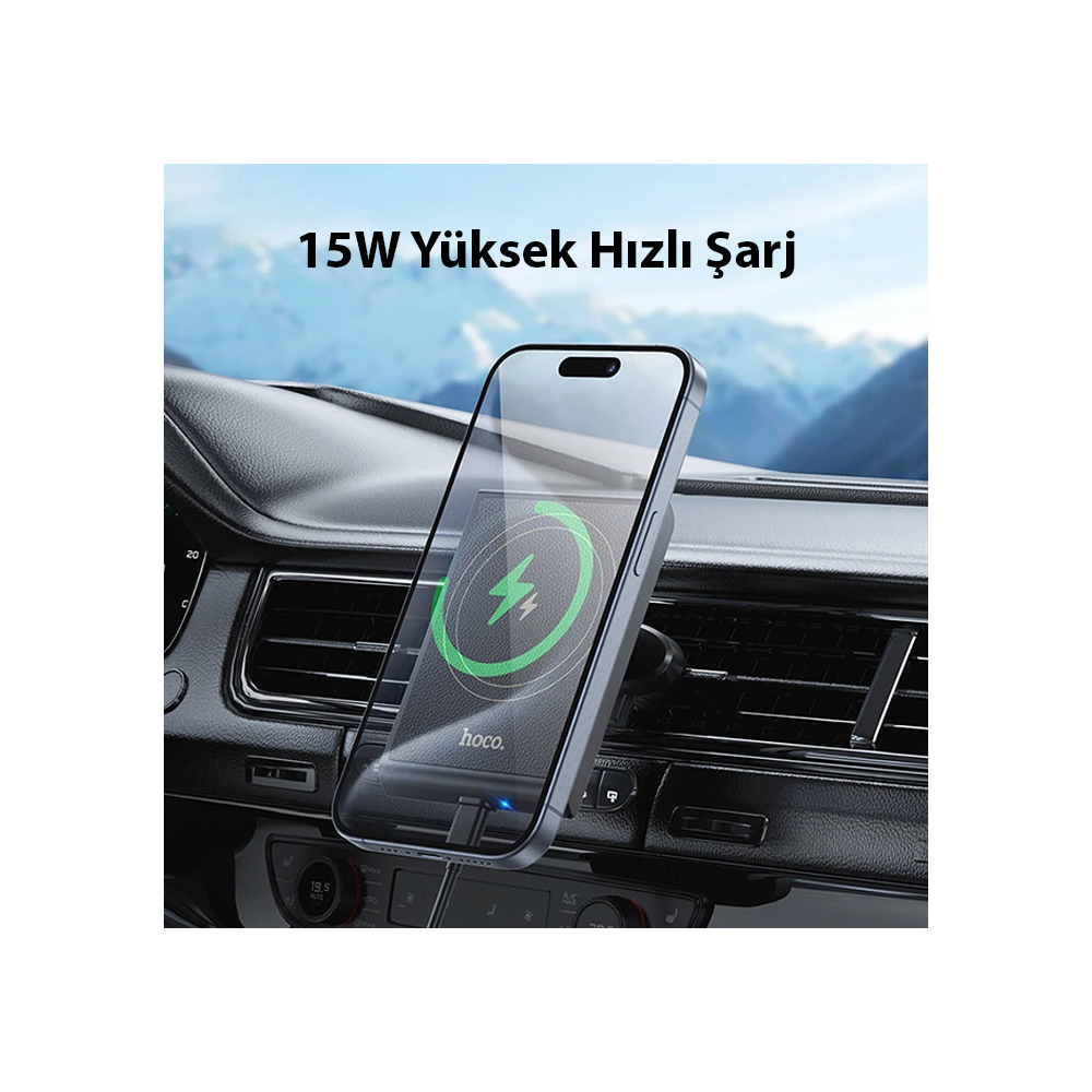 Hoco HW19 Klima Havalandırma Bölmesi Wireless Kablosuz Hızlı Şarj Araç