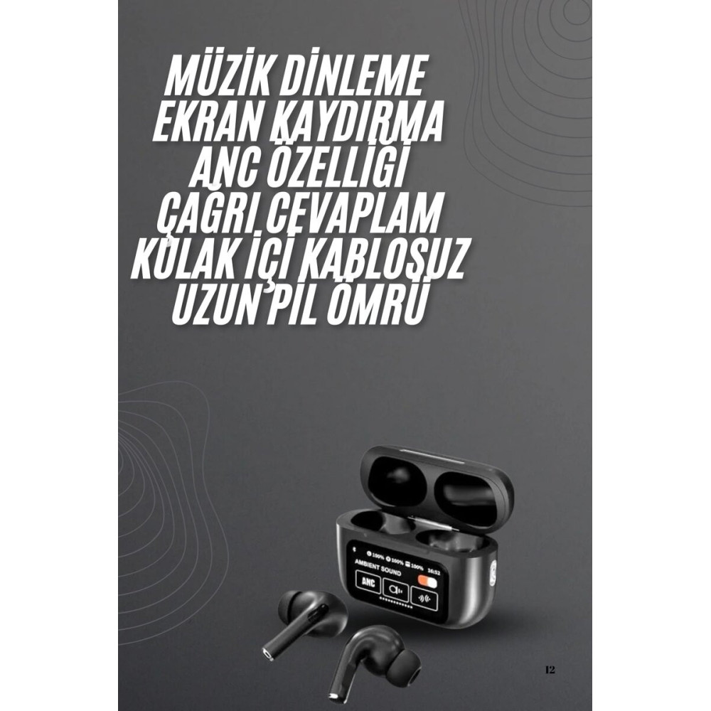 Kulak İçi Bluetooth Kulaklık Ekranlı Müzik Dinleme Çağrı Cevaplama Siy