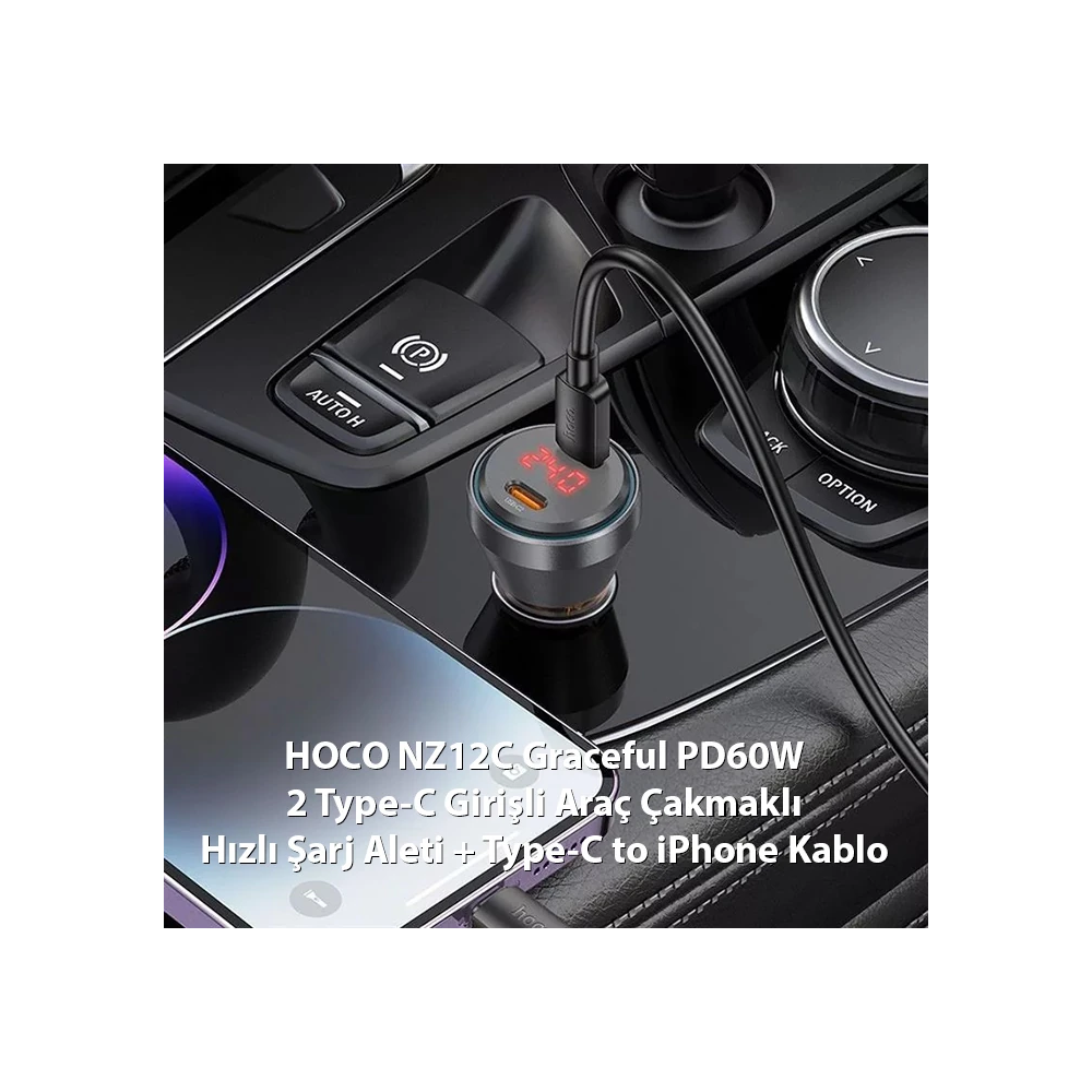 HOCO NZ12C Graceful PD60W 2 Type-C Girişli Araç Çakmaklı Hızlı Şarj Al
