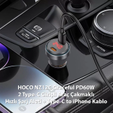 HOCO NZ12C Graceful PD60W 2 Type-C Girişli Araç Çakmaklı Hızlı Şarj Al
