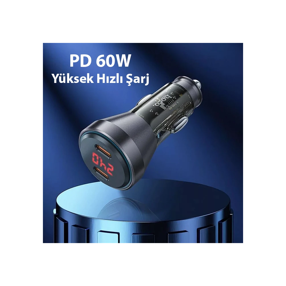HOCO NZ12C Graceful PD60W 2 Type-C Girişli Araç Çakmaklı Hızlı Şarj Al