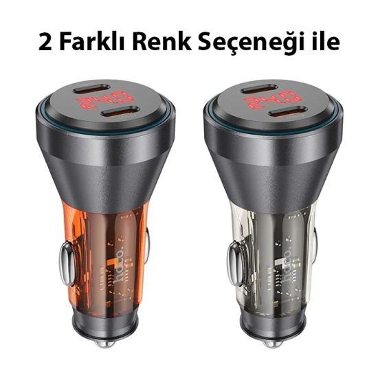 HOCO NZ12C Graceful PD60W 2 Type-C Girişli Araç Çakmaklı Hızlı Şarj Al