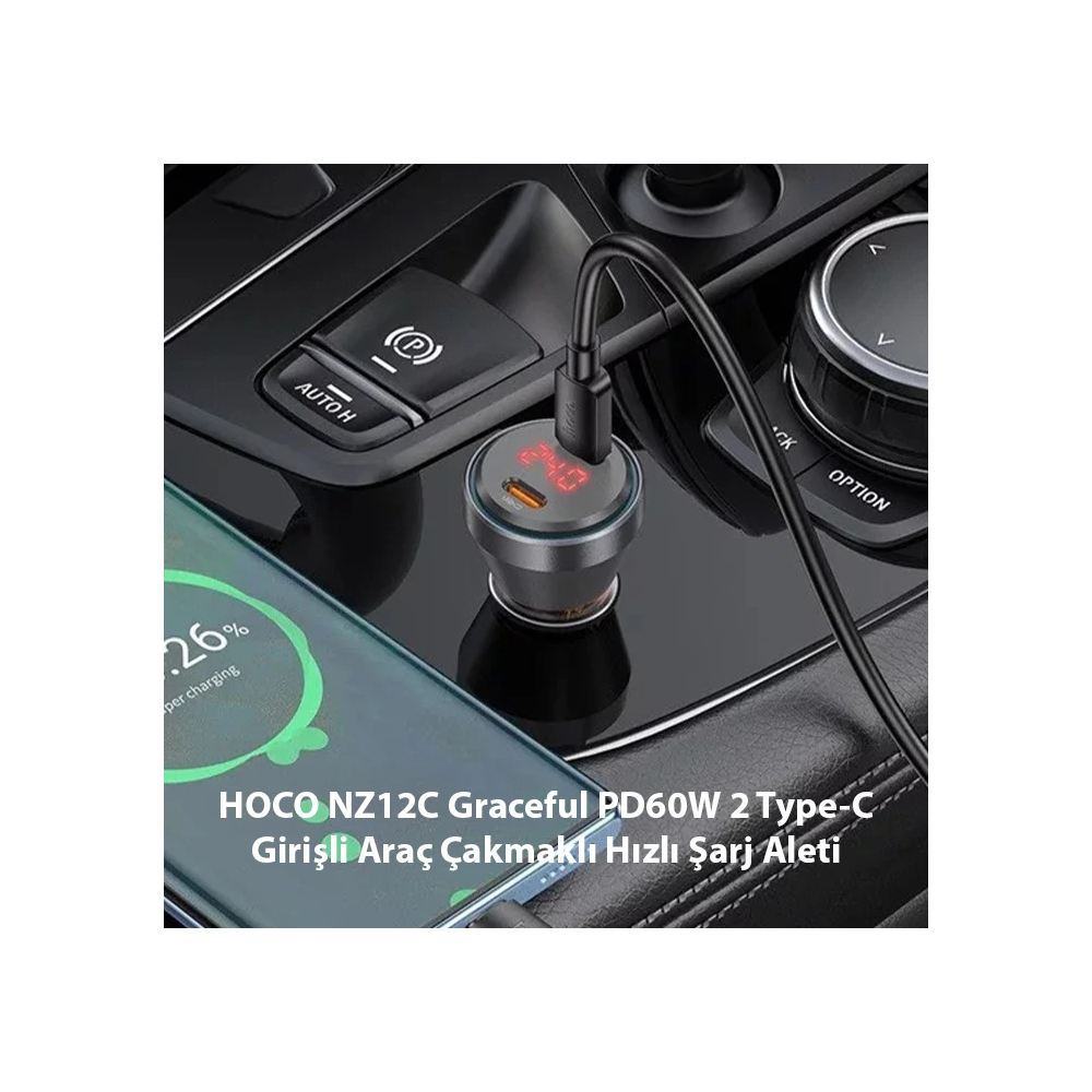 HOCO NZ12C Graceful PD60W 2 Type-C Girişli Araç Çakmaklı Hızlı Şarj Al