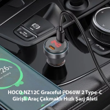 HOCO NZ12C Graceful PD60W 2 Type-C Girişli Araç Çakmaklı Hızlı Şarj Al