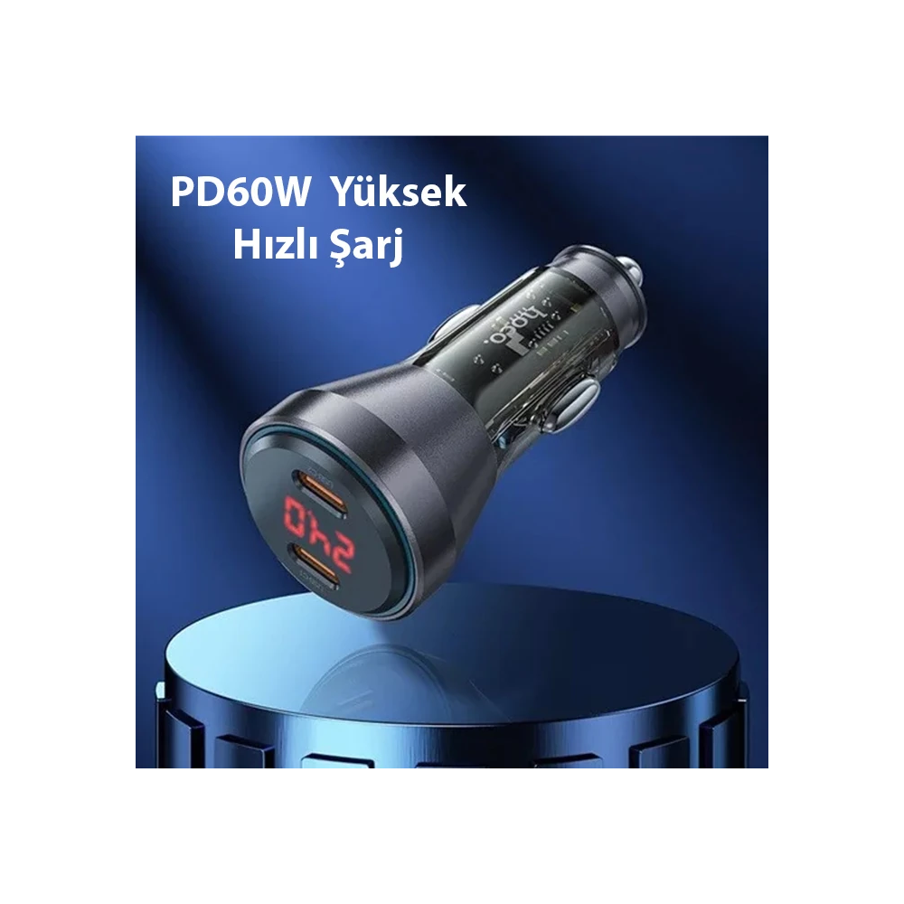 HOCO NZ12C Graceful PD60W 2 Type-C Girişli Araç Çakmaklı Hızlı Şarj Al