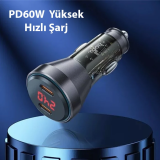 HOCO NZ12C Graceful PD60W 2 Type-C Girişli Araç Çakmaklı Hızlı Şarj Al