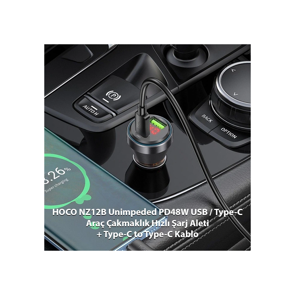 HOCO NZ12B Unimpeded PD48W USB + Type-C Araç Çakmaklı Hızlı Şarj Aleti